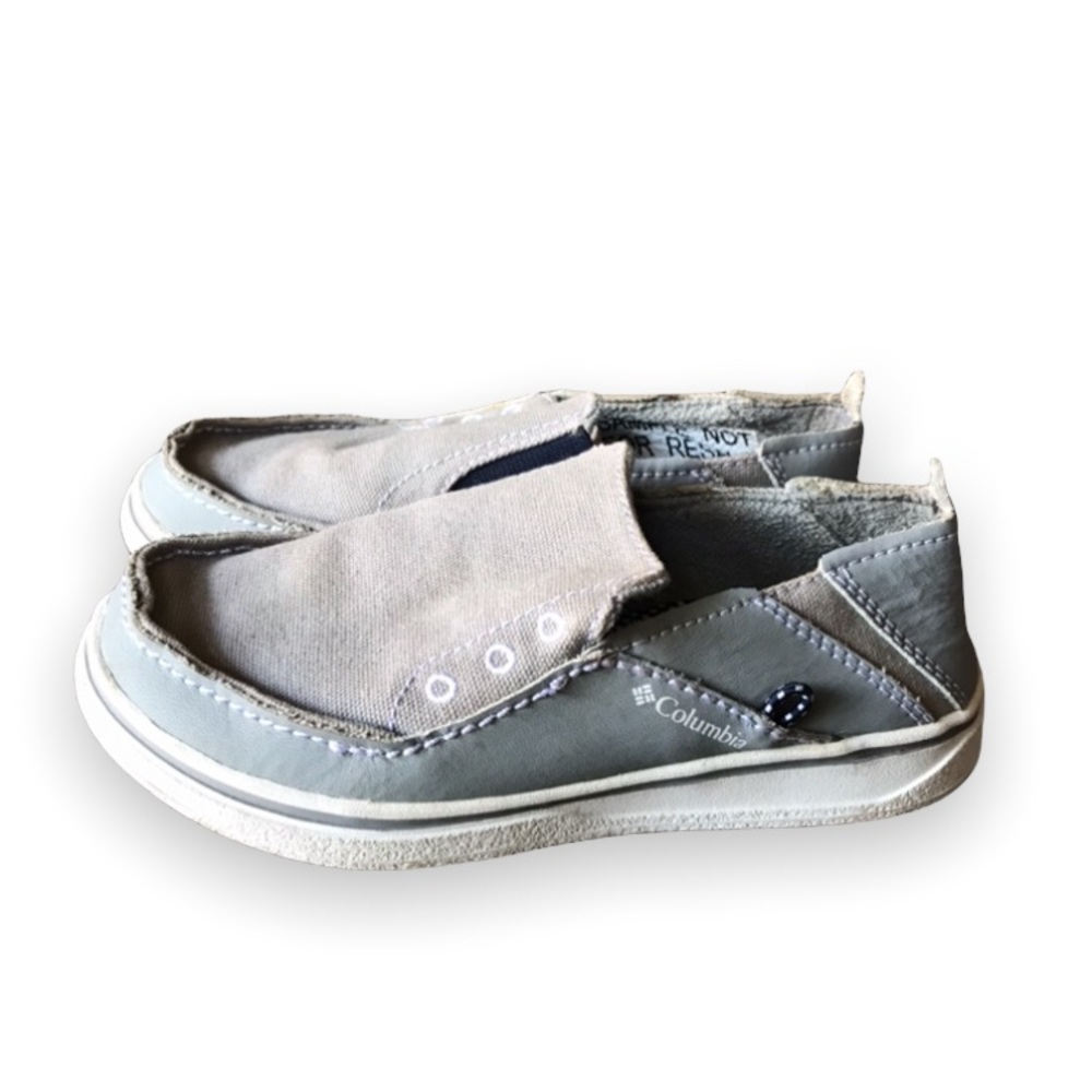 Columbia Boys Grey Leather and Canvas Slip On Boat Shoes/Loafers Sz. 1